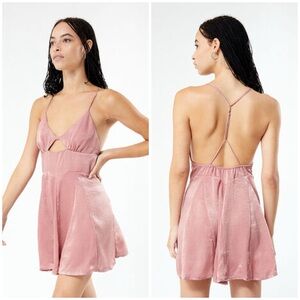 Free People Good Catch Mini Slip Dress Smoke Rose Blush Pink Satin Small